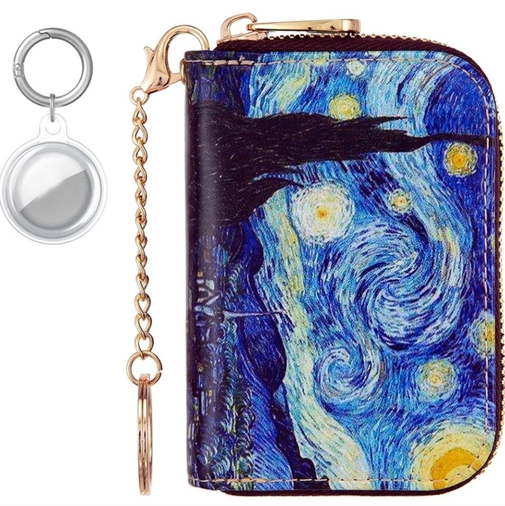 Starry Night Wallet with Keychain Air Tag Holder